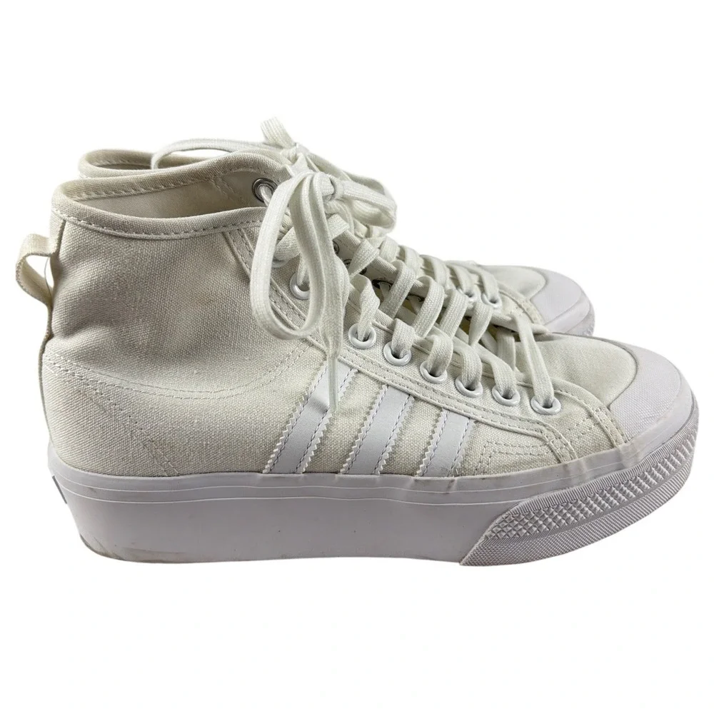 Adidas Nizza Platform High Top‎ Sneakers Womens Size 8 White Canvas FY2782